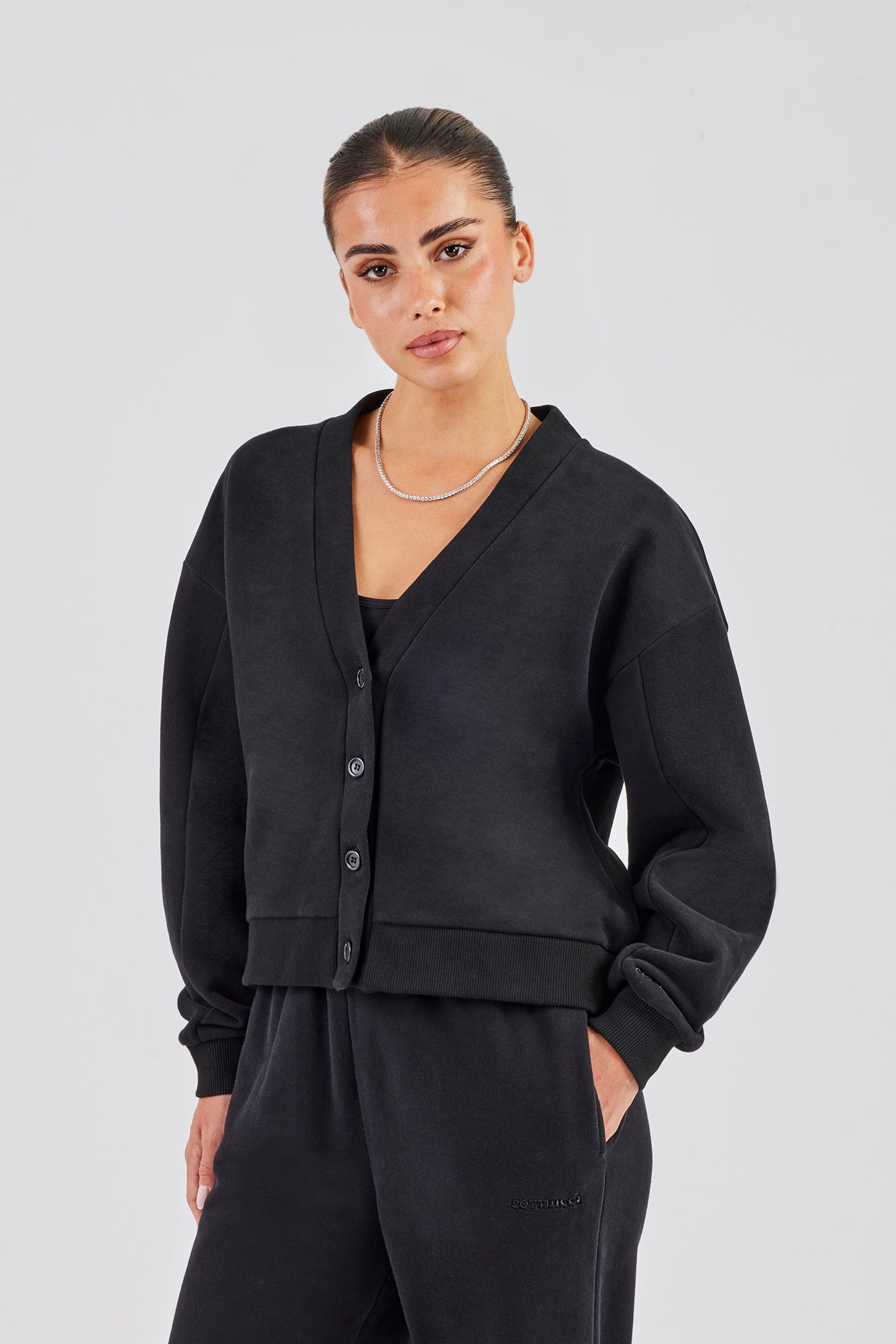 Jersey Boxy Cardigan - Black